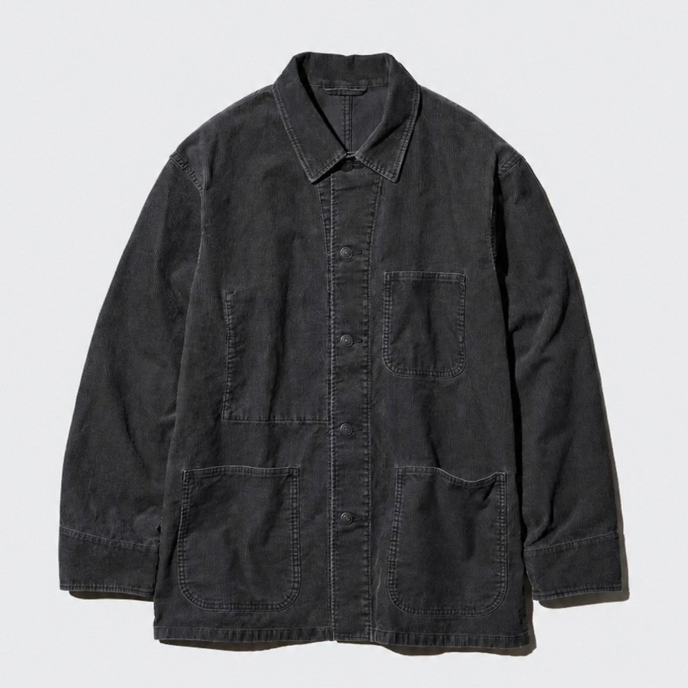 Uniqlo Corduroy Chore Coat Jacket Unisex S 100% Cotton Relax fit Gray Workwear